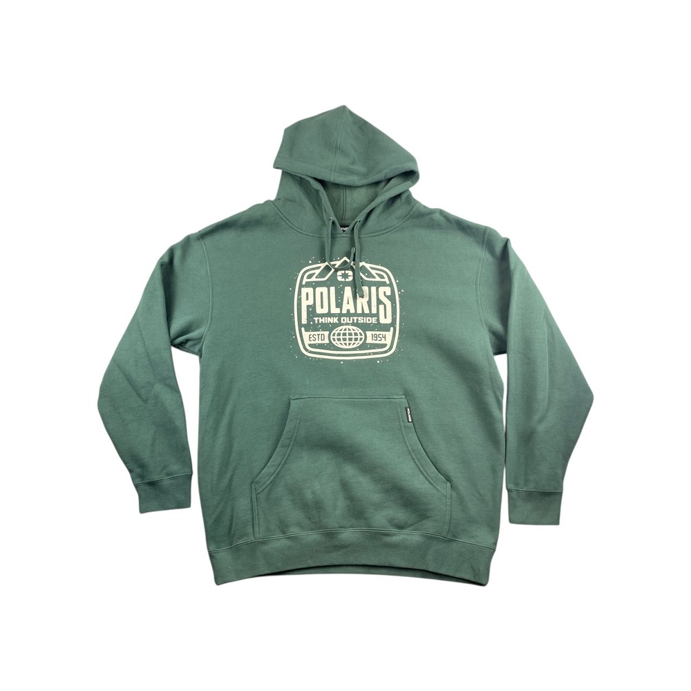Polaris Think Outside Graphic Hoodie Green Pullover Long Sleeve Casual Mens SZ L